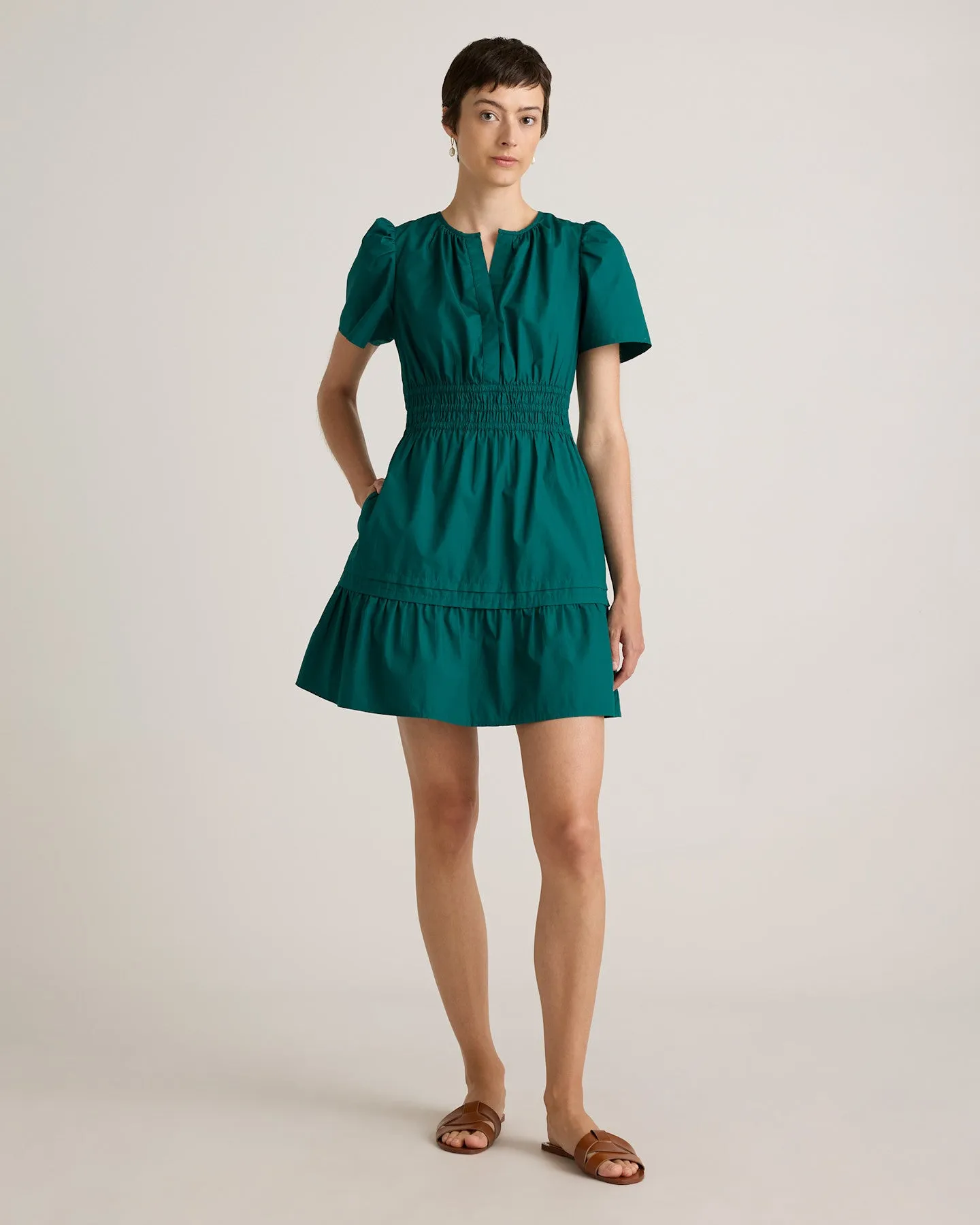 100% Organic Cotton Poplin Tiered Mini Dress