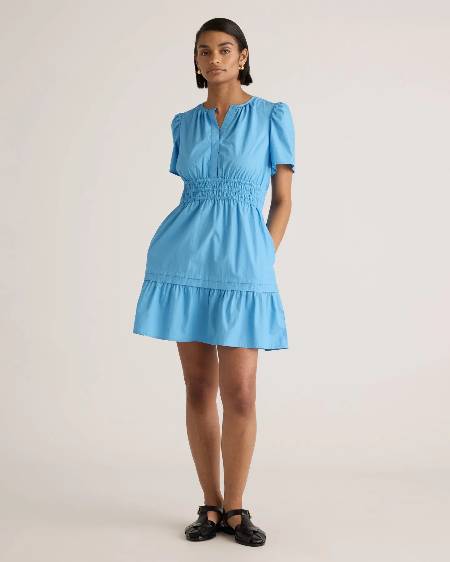 100% Organic Cotton Poplin Tiered Mini Dress