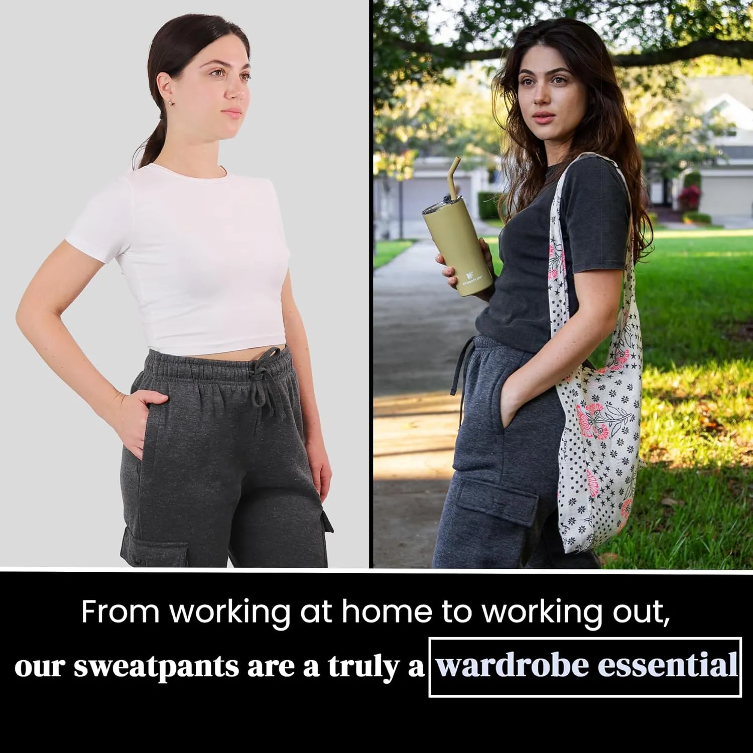 [2 Pack] Cargo Jogger Pants for Women Casual Lounge Sweatpants Ultimate Comfort and Super Soft Feel