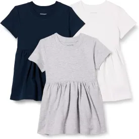 Amazon Essentials Girls and Toddlers' Short Sleeve Jersey Dress, Pack of 3