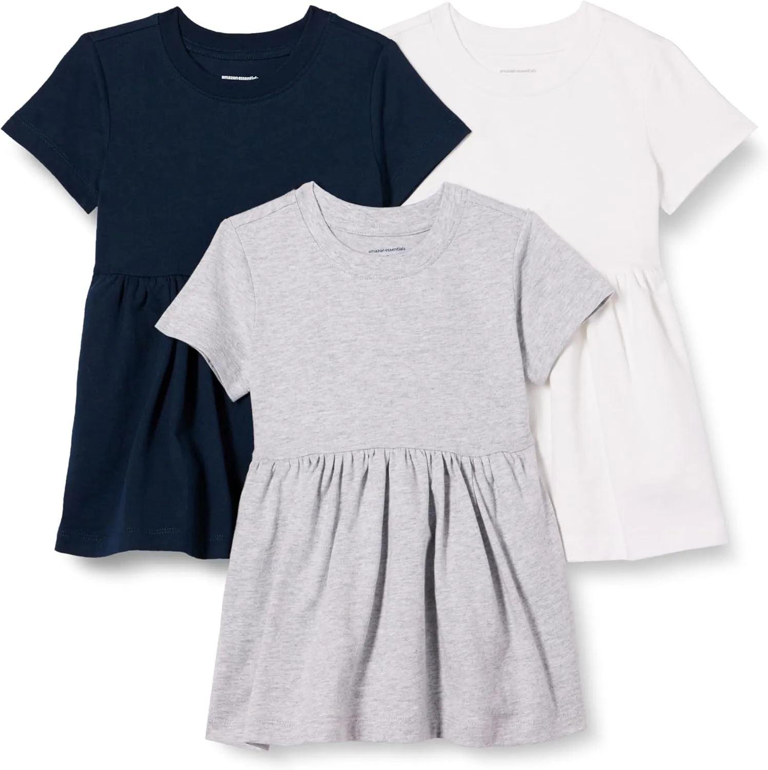 Amazon Essentials Girls and Toddlers' Short Sleeve Jersey Dress, Pack of 3