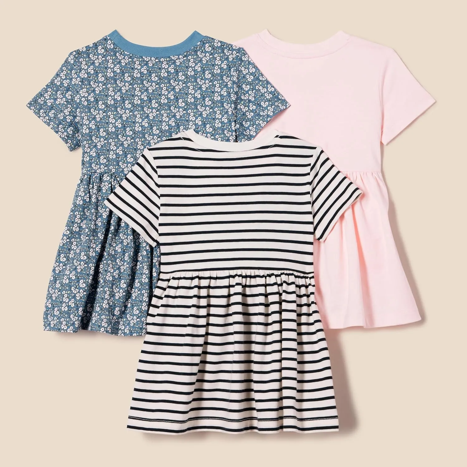 Amazon Essentials Girls and Toddlers' Short Sleeve Jersey Dress, Pack of 3