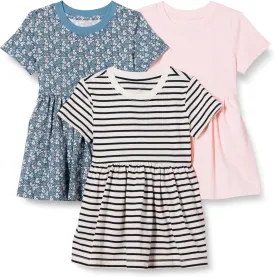 Amazon Essentials Girls and Toddlers' Short Sleeve Jersey Dress, Pack of 3