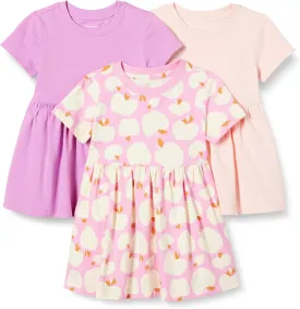 Amazon Essentials Girls and Toddlers' Short Sleeve Jersey Dress, Pack of 3