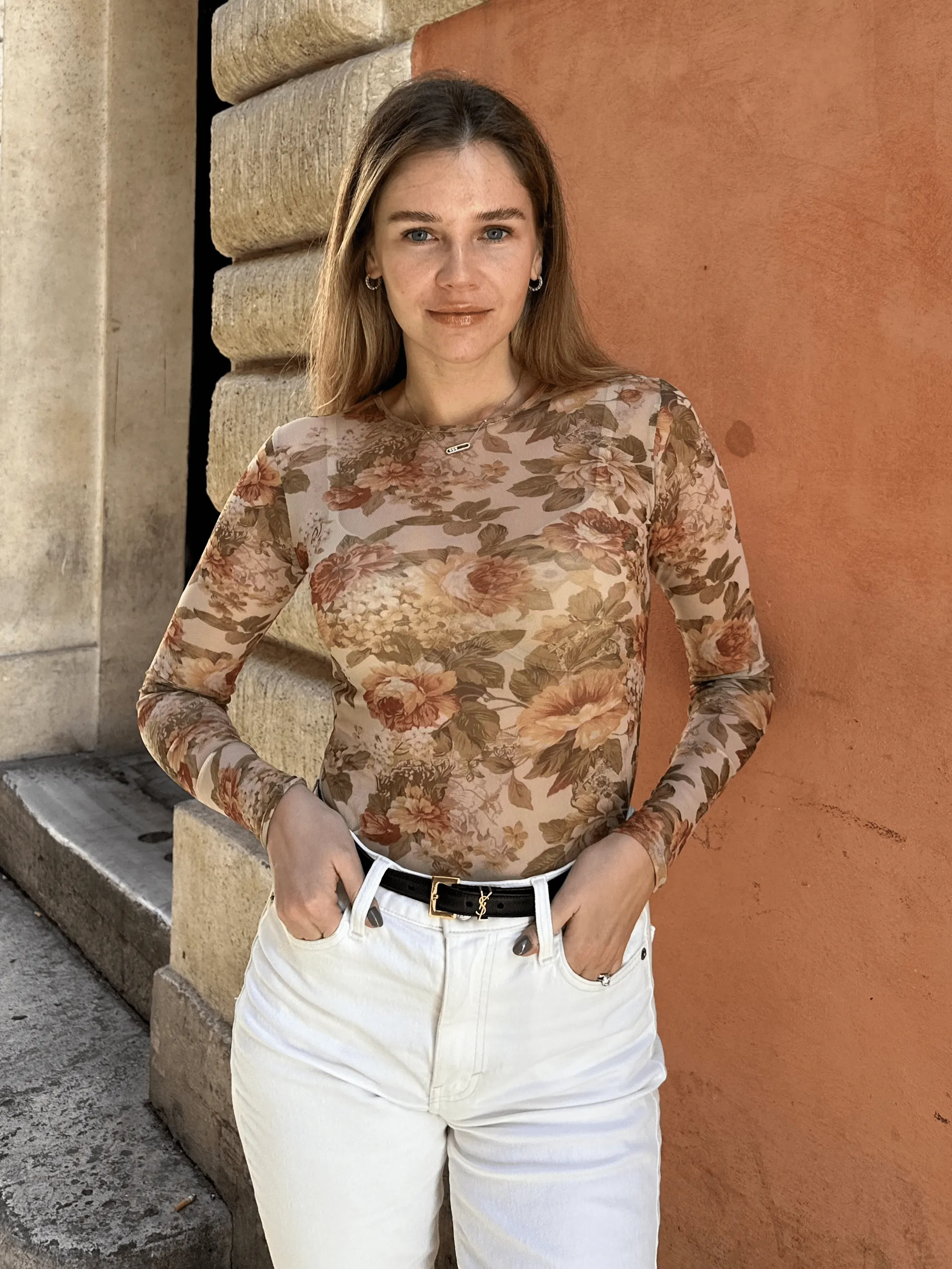 Anya Long Sleeve Mesh Top - Vintage Floral
