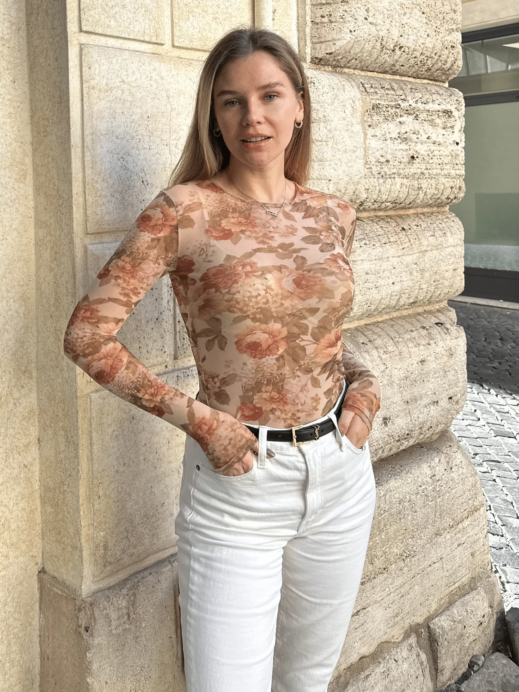 Anya Long Sleeve Mesh Top - Vintage Floral
