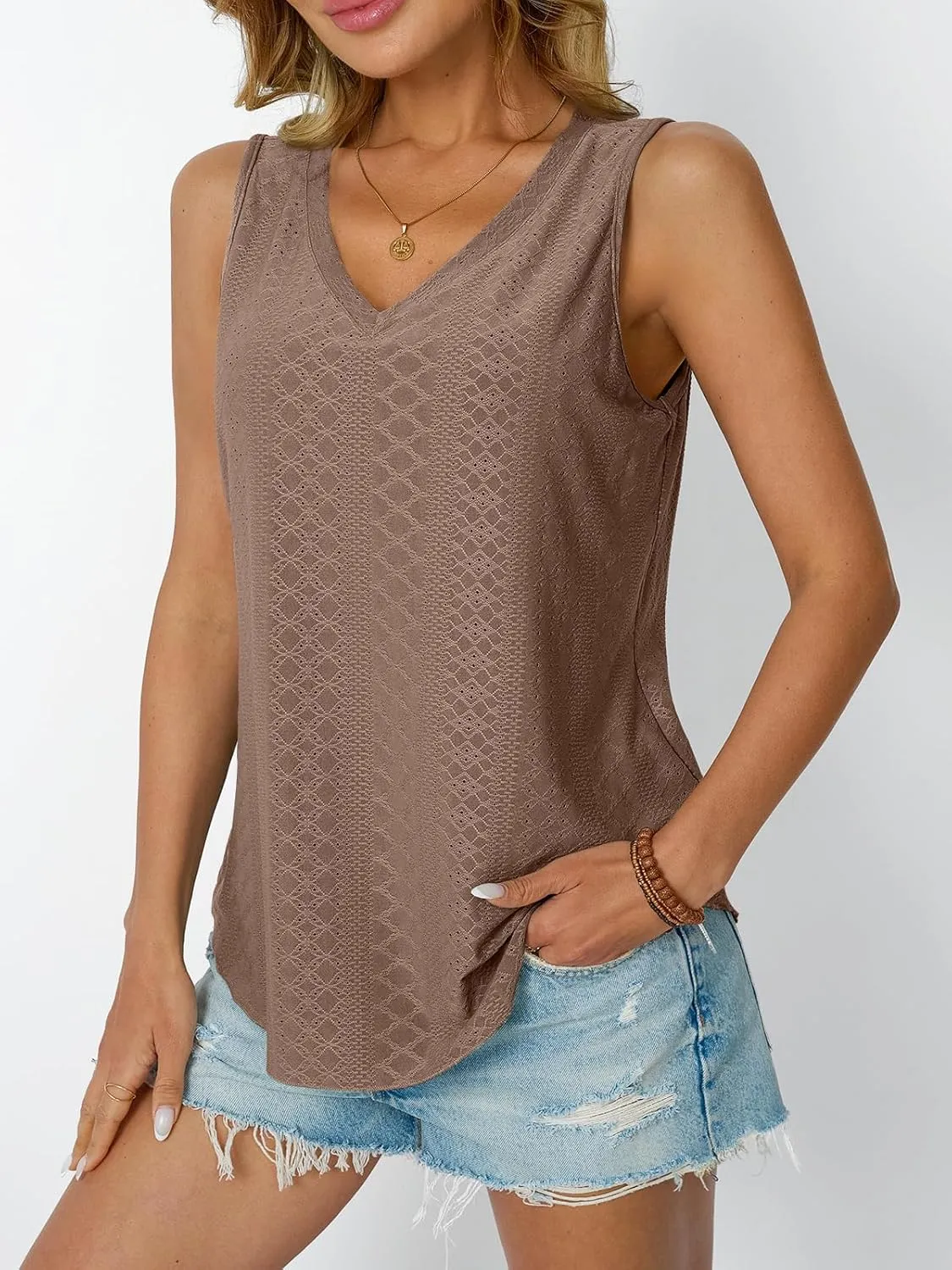 AUTOMET Women Summer Tank Top Eyelet Embroidery 2025 Vacation Sleeveless V Neck Loose Fit Shirt Spring Fashion Casual Clothes