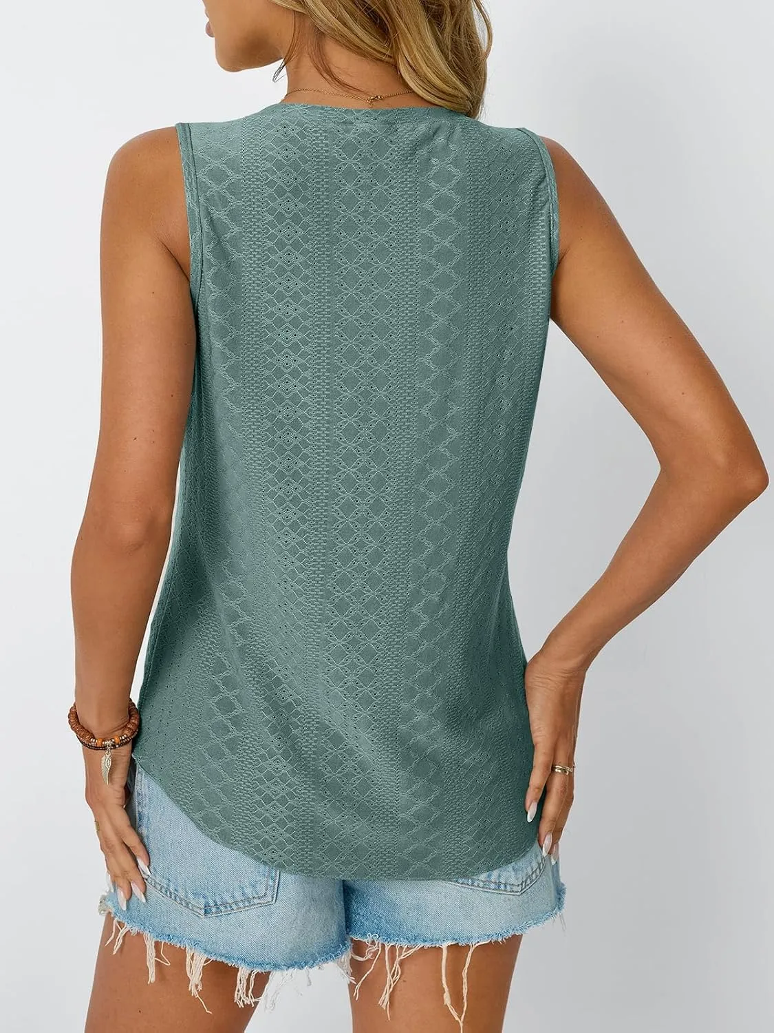 AUTOMET Women Summer Tank Top Eyelet Embroidery 2025 Vacation Sleeveless V Neck Loose Fit Shirt Spring Fashion Casual Clothes
