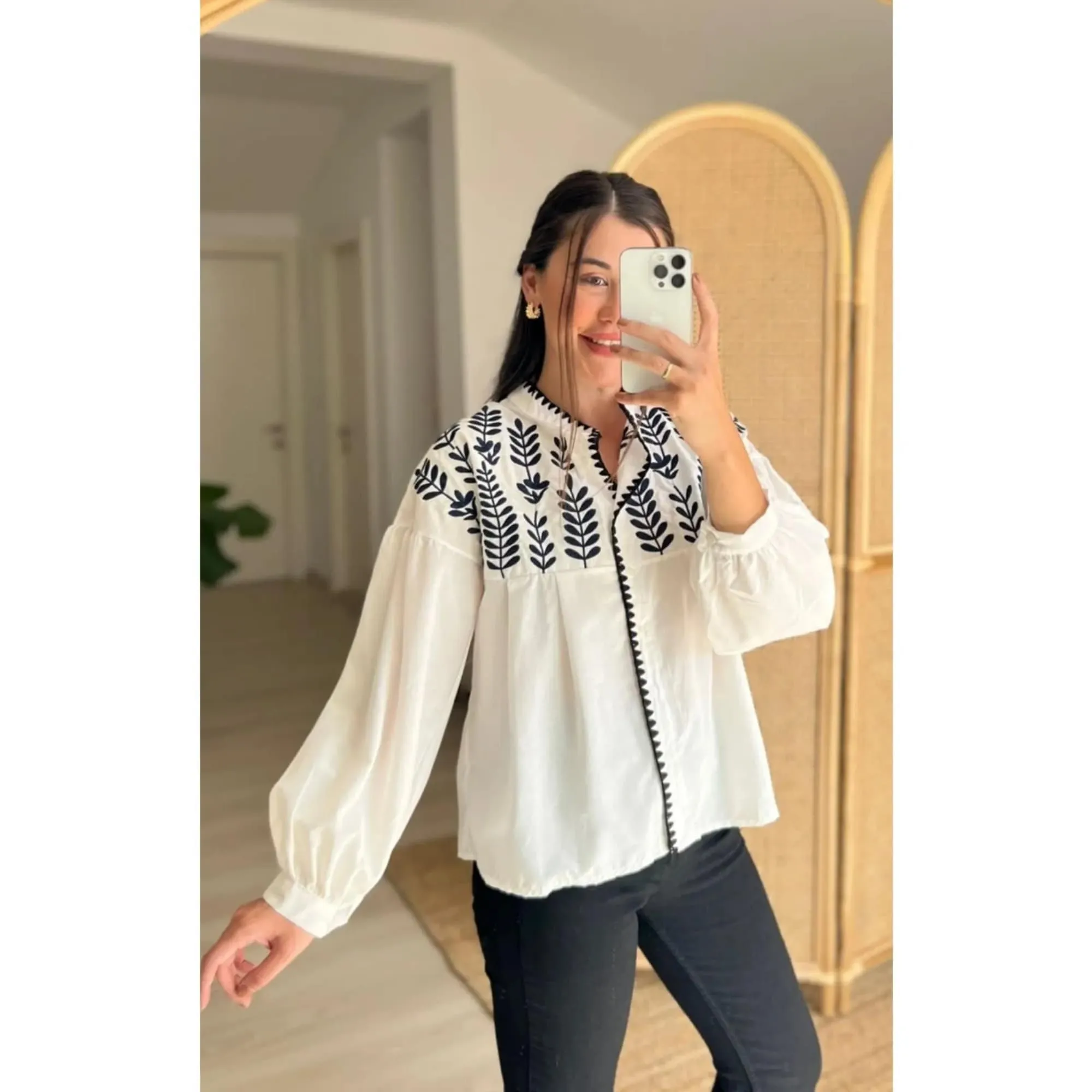 Black Embroidered White Ethnic Woman Blouse,Blouse Vintage, Gift For Her,Collar Blouse,Cotton Blouse,Boho Blouse 2