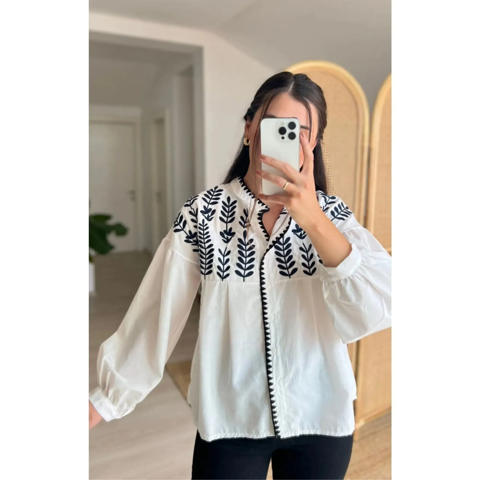 Black Embroidered White Ethnic Woman Blouse,Blouse Vintage, Gift For Her,Collar Blouse,Cotton Blouse,Boho Blouse 2