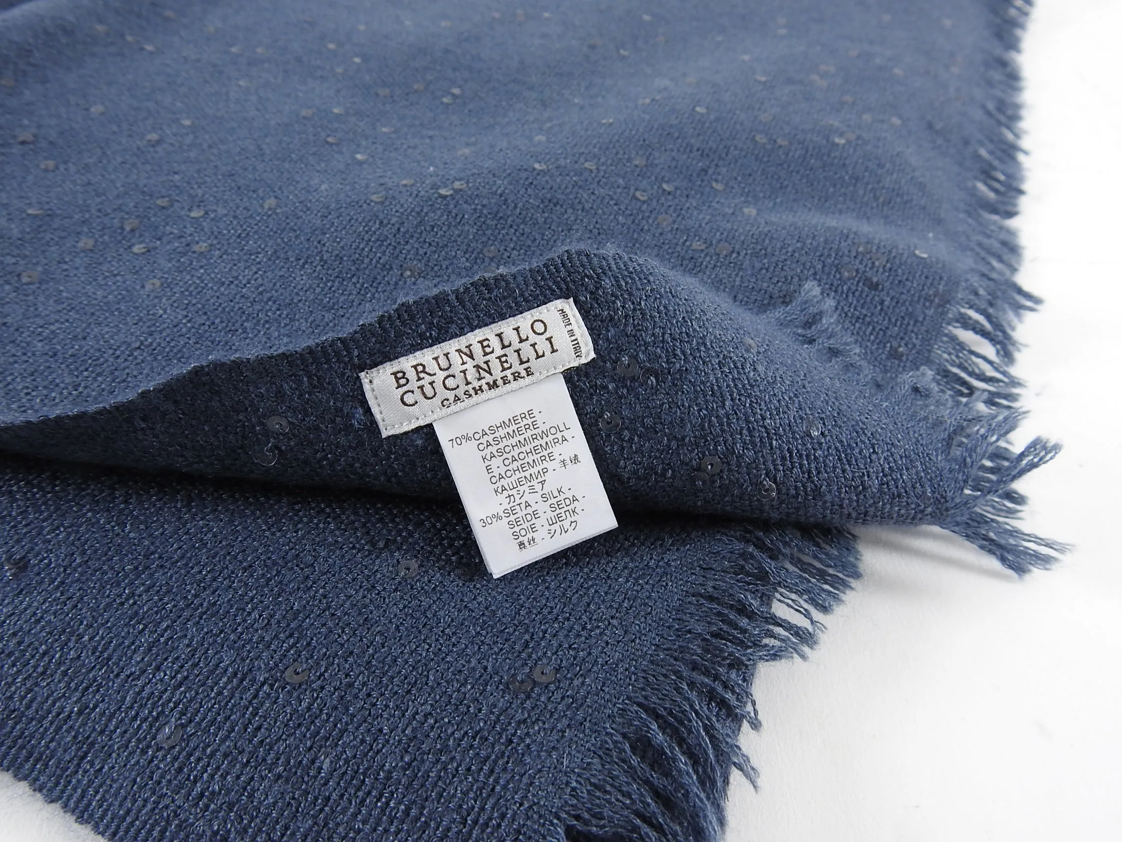 Brunello Cucinelli Steel Grey Cashmere Sequin Shawl Wrap Scarf