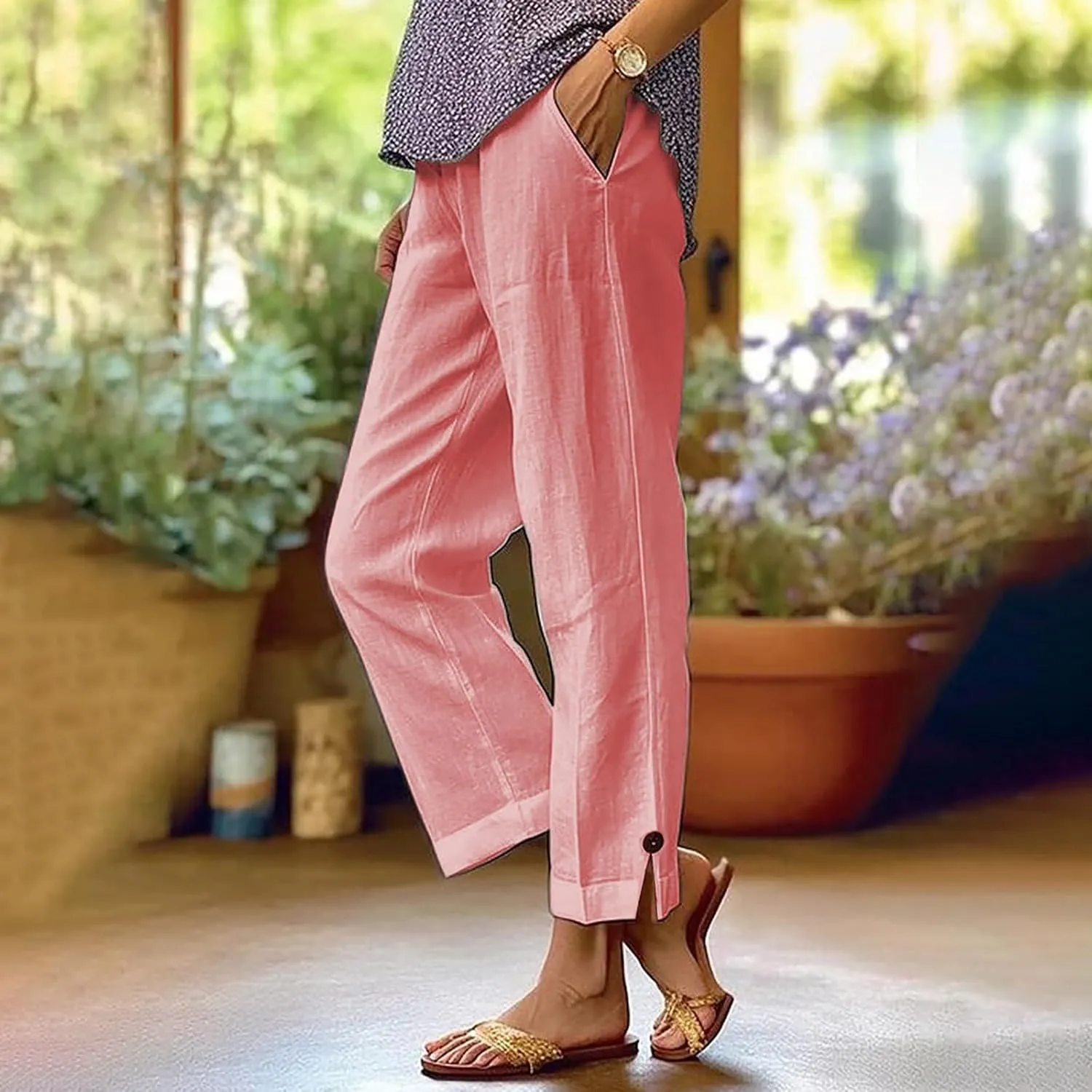 Capri Pants for Women Womens Capris Linen Pants with Pockets Cotton Joggers for Women Ladies Summer Causel Slacks
