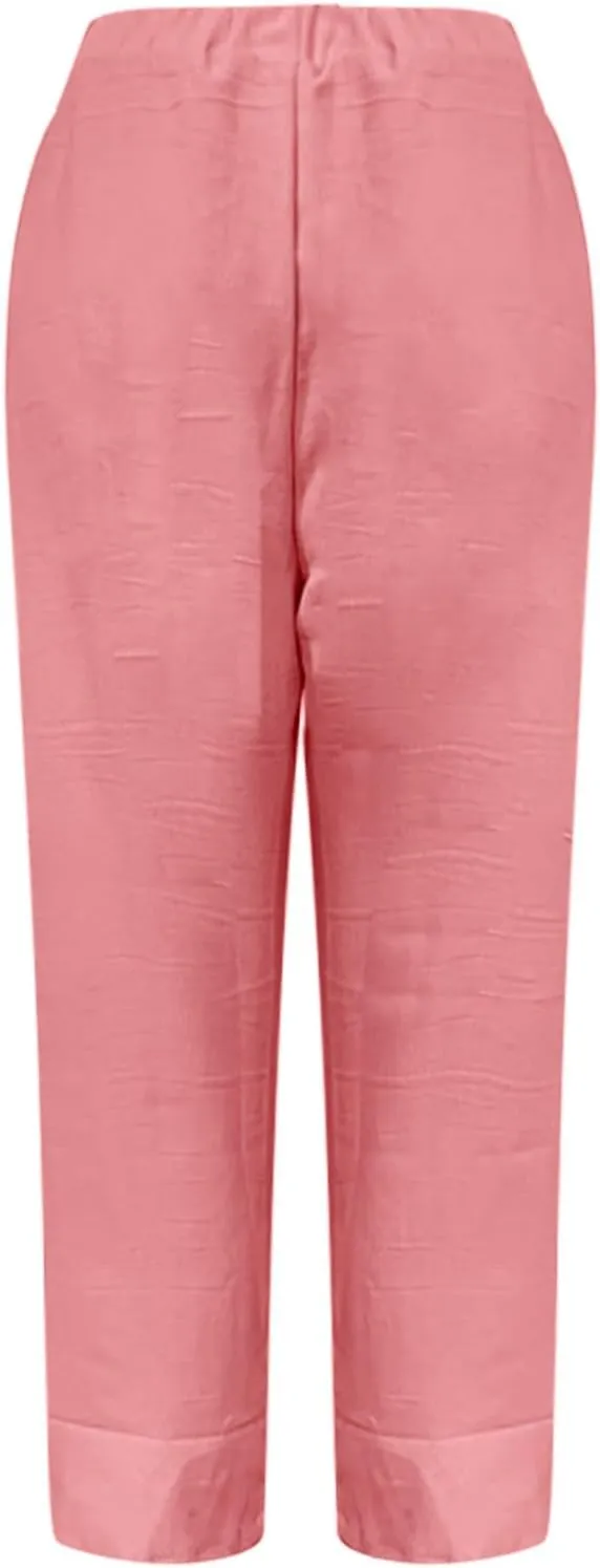 Capri Pants for Women Womens Capris Linen Pants with Pockets Cotton Joggers for Women Ladies Summer Causel Slacks
