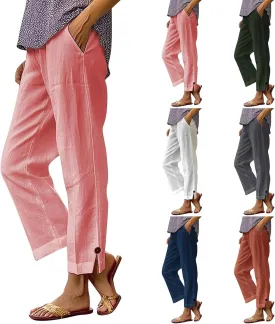 Capri Pants for Women Womens Capris Linen Pants with Pockets Cotton Joggers for Women Ladies Summer Causel Slacks
