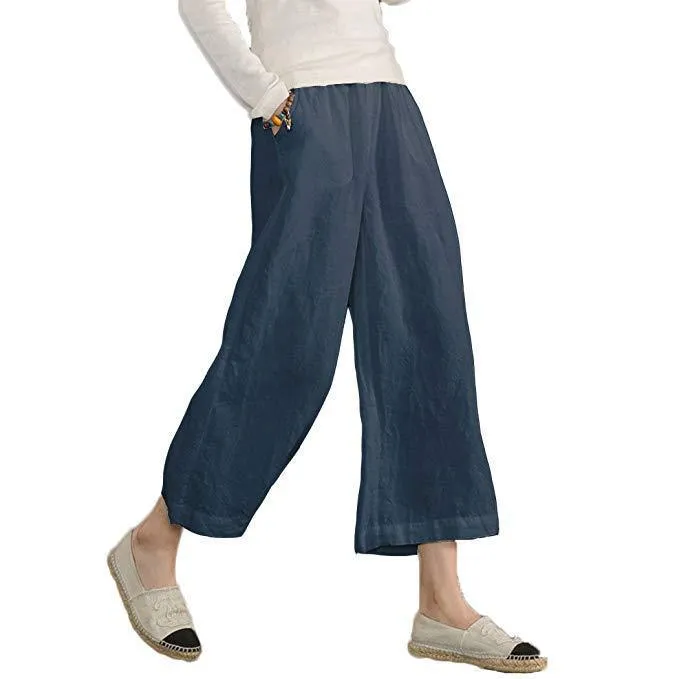 Casual Plain Shift Linen Pants Women