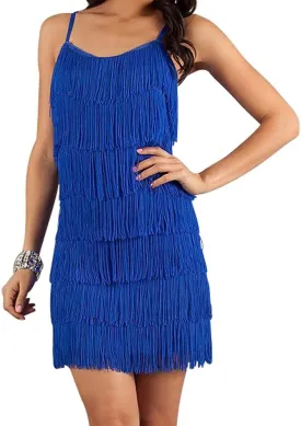 Cheryl Creations Women's Short All-Over Fringe Flapper Sleeveless Comfortable Day/Night Mini Dress with Adjustable Bra Straps