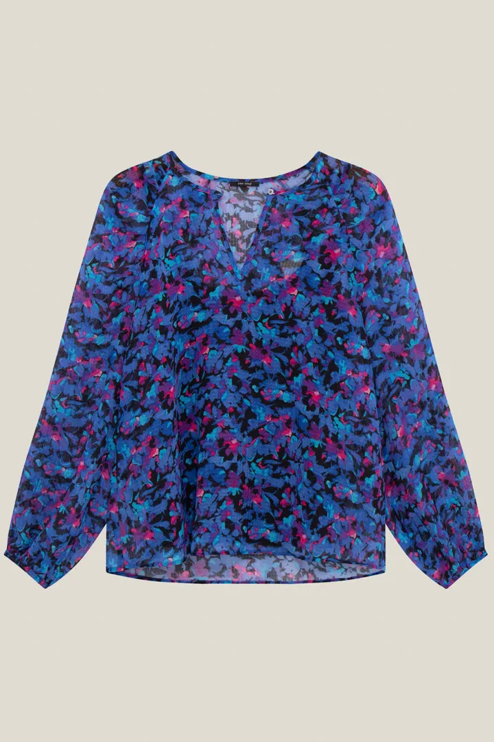 CIARA - Blouse bleue imprimé floral aquatique
