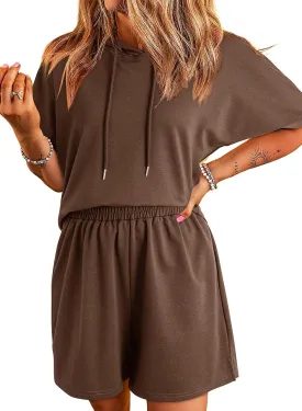 Dokotoo Women's 2 Piece Outfits Summer Sweatsuit Short Sleeve Drawstring Hoodies and Lounge Sets With Pocket