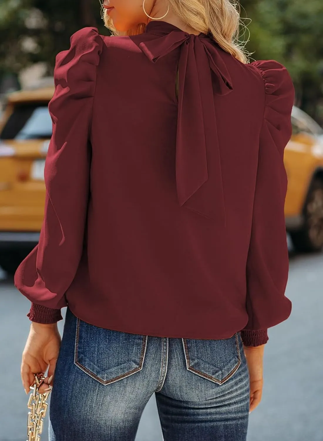 Dokotoo Womens 2024 Long Sleeve High Neck Puff Long Sleeve Casual Loose Shirts Tops and Blouses