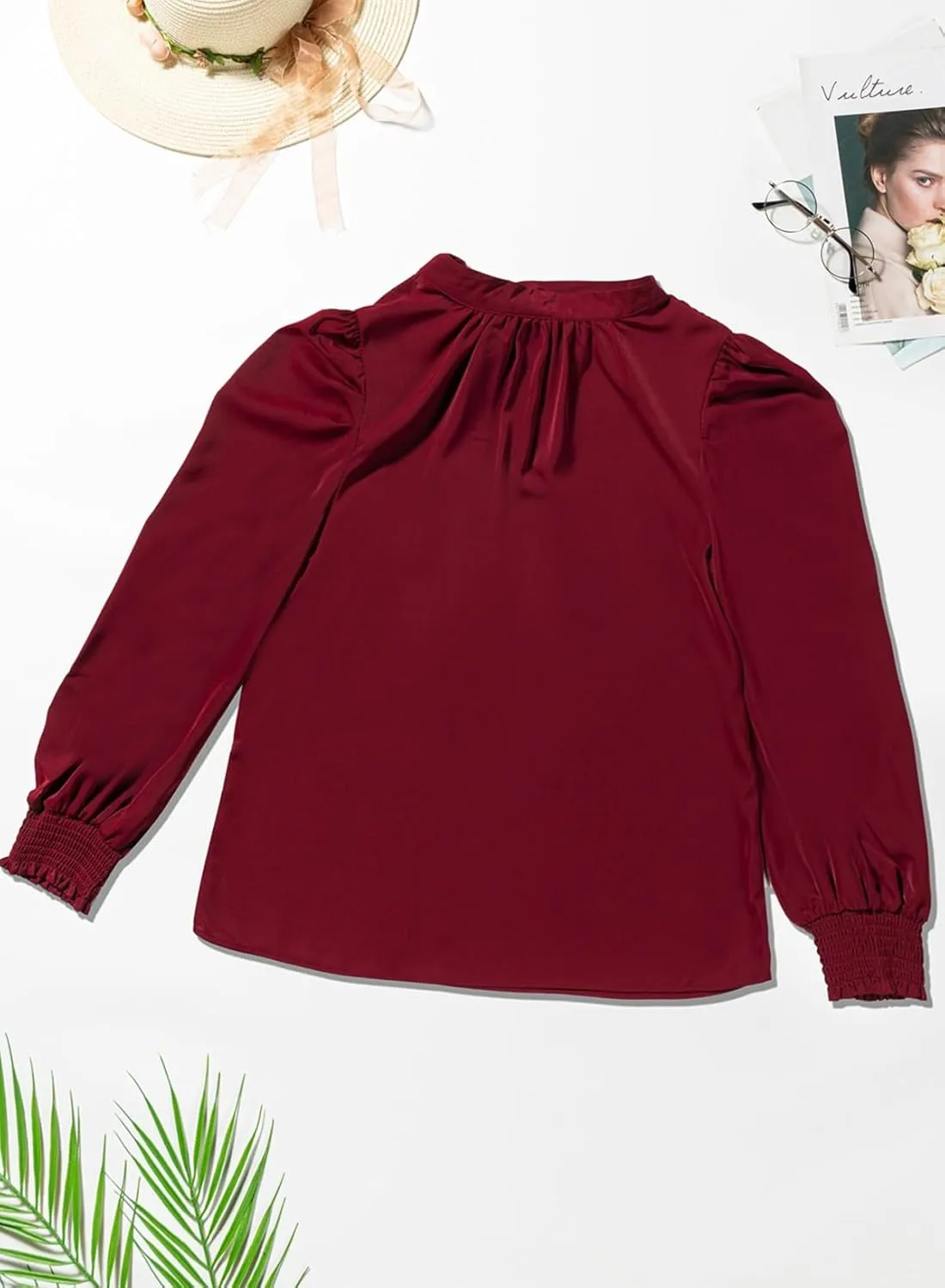 Dokotoo Womens 2024 Long Sleeve High Neck Puff Long Sleeve Casual Loose Shirts Tops and Blouses