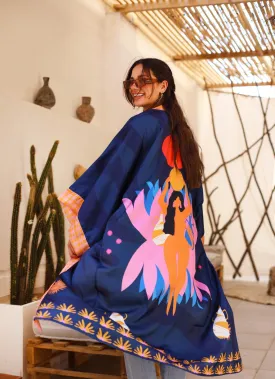 Egyptian Goddess Energy Satin Kimono Blue