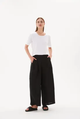 ELASTIC BACK PALAZZO PANT-Black