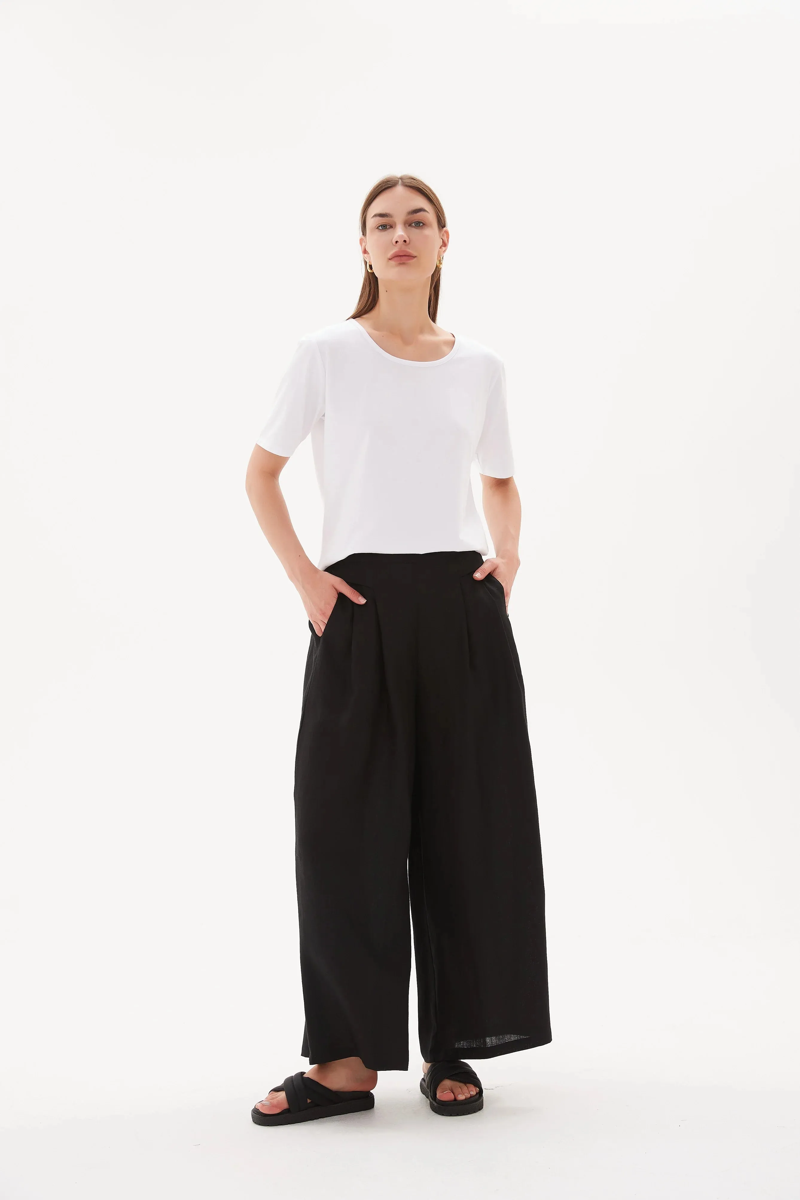 ELASTIC BACK PALAZZO PANT-Black