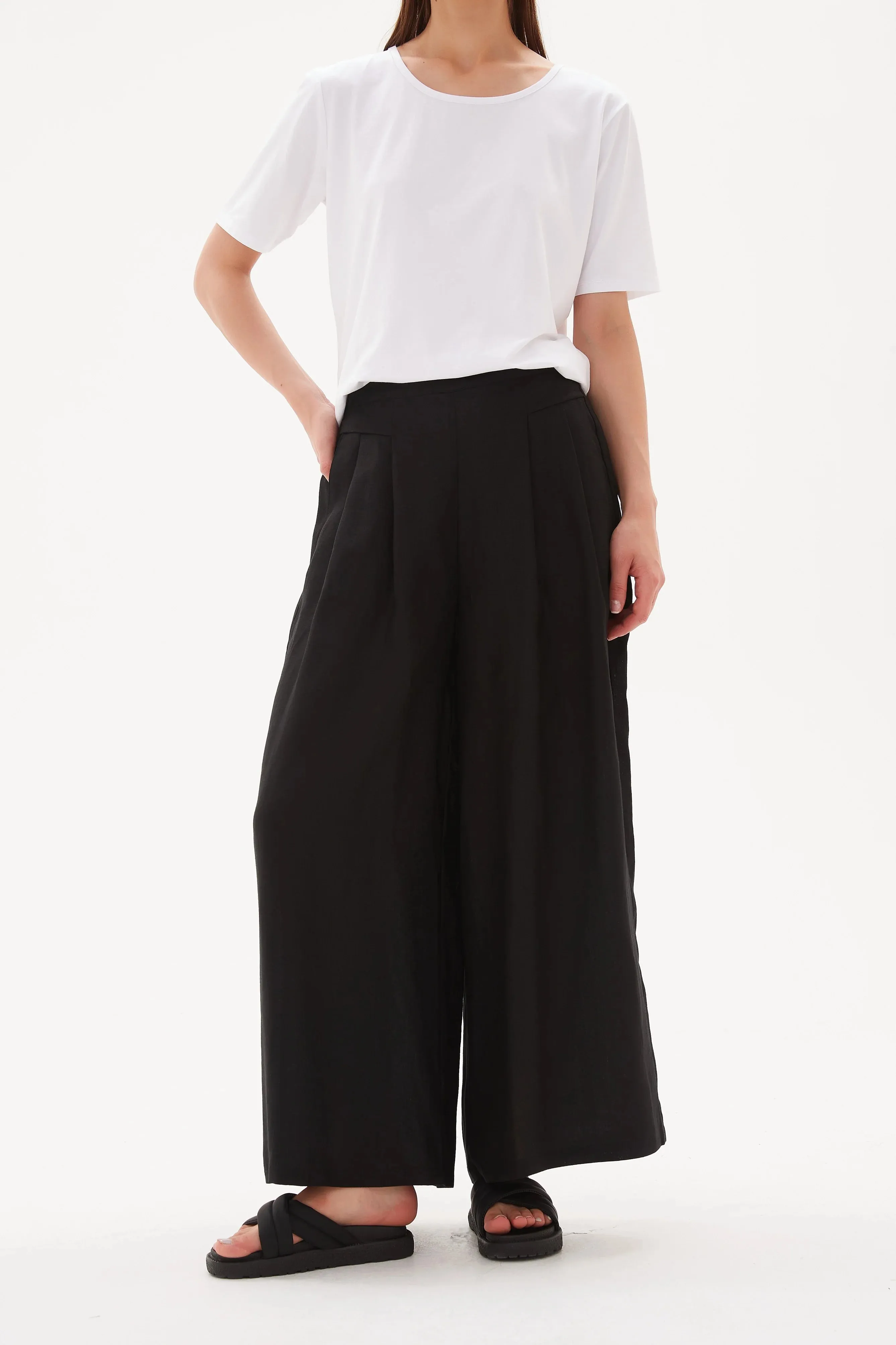 ELASTIC BACK PALAZZO PANT-Black