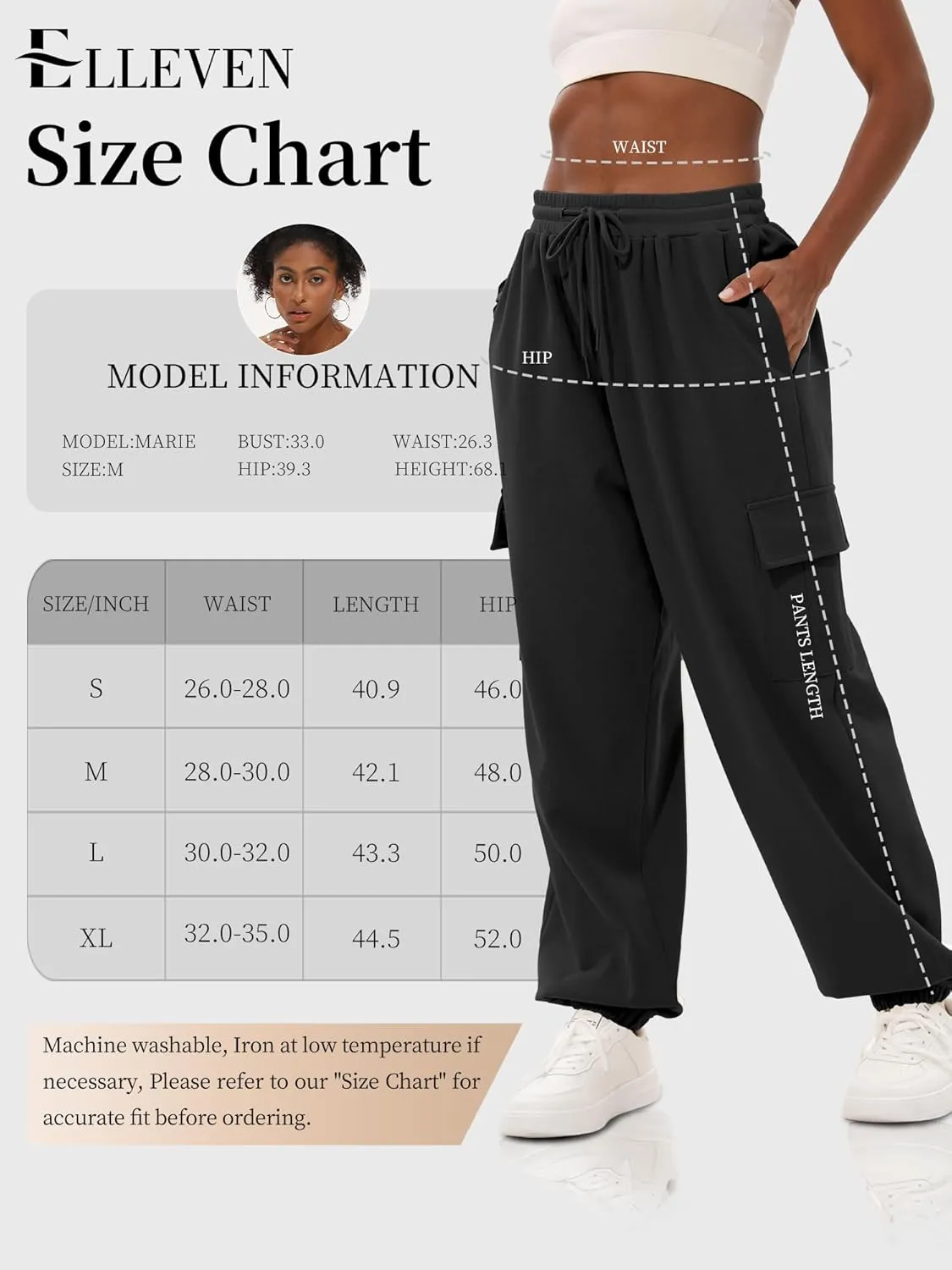 ELLEVEN High Waisted Sweatpants for Women - Baggy Cuffed Jogger with Cargo Pockets and Adjustable Drawstring