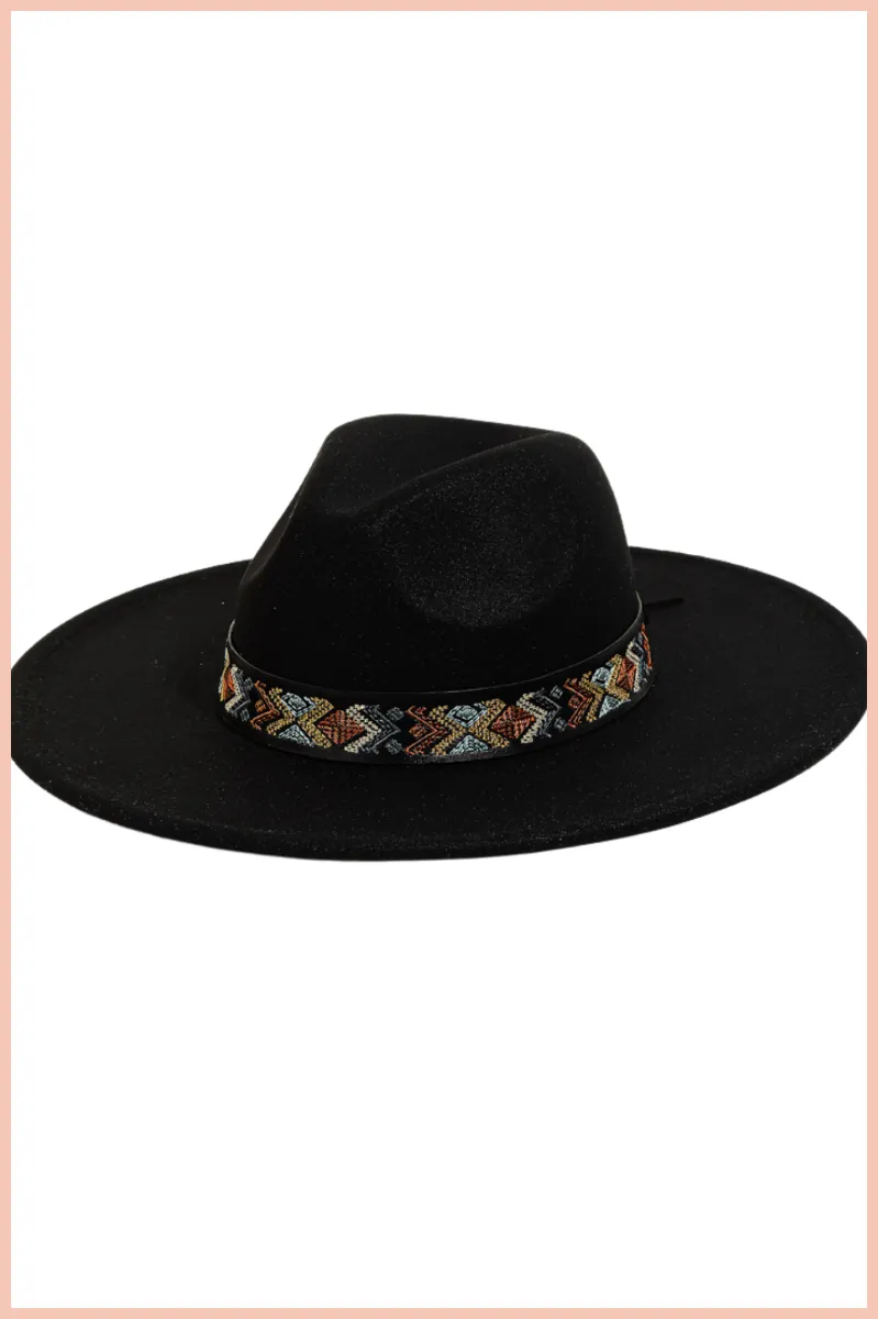 Felt Hat w/ Embroidered Belt | Black