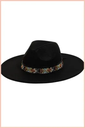 Felt Hat w/ Embroidered Belt | Black