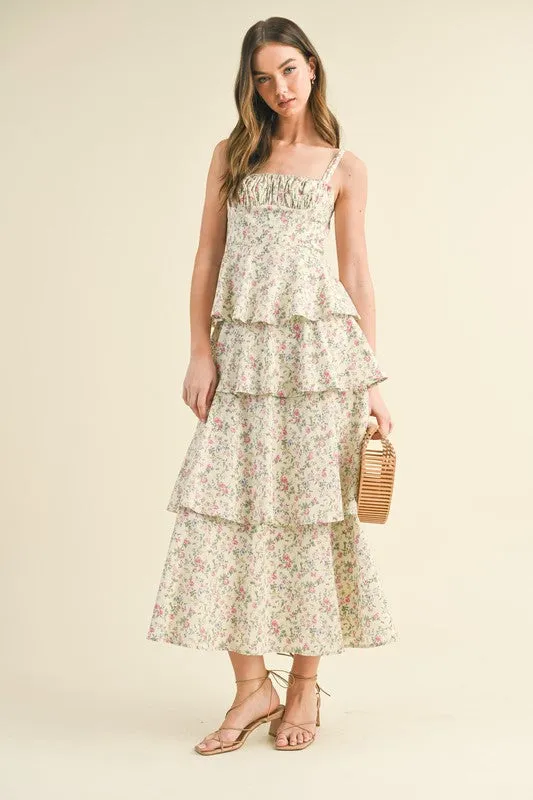 Fiona Tiered Floral Open Back Maxi Dress