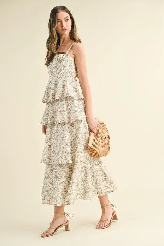 Fiona Tiered Floral Open Back Maxi Dress