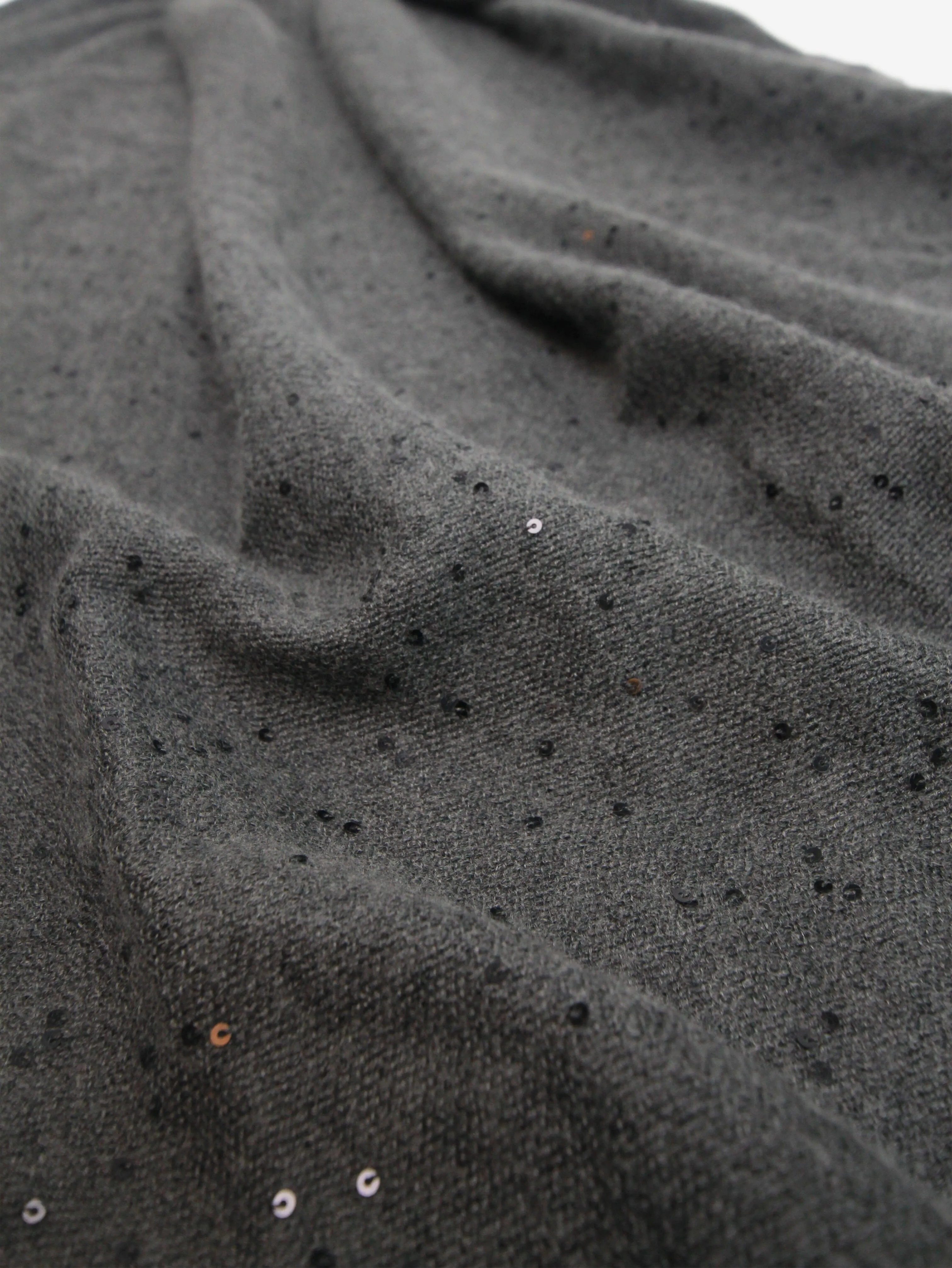 Grey fringed sequin scarf