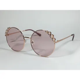 Guess Round Pearl Sunglasses Rose Gold Metal Frame Pink Lens GF0355 28T
