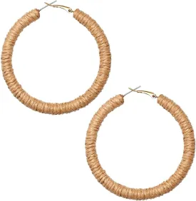 Handmade Rattan Earrings - Large Circle Braided Straw Wicker Drop Earrings - Light Weight Summer Hoops