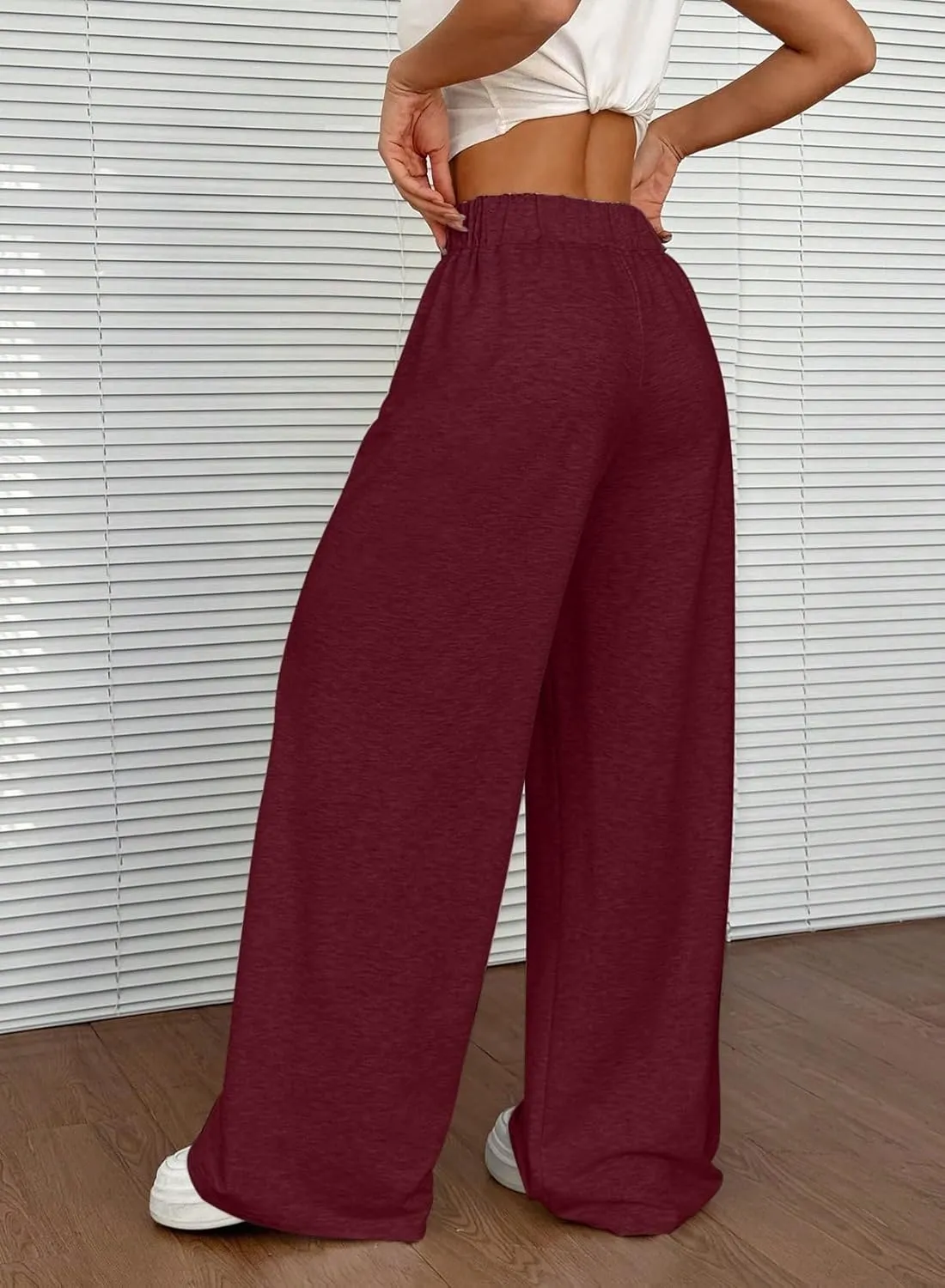 Herseas Wide Leg Sweatpants for Women Elastic High Waisted Patch Detail 2025 Loose Casual Trousers Pant with Pockets