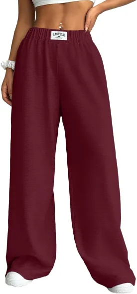Herseas Wide Leg Sweatpants for Women Elastic High Waisted Patch Detail 2025 Loose Casual Trousers Pant with Pockets