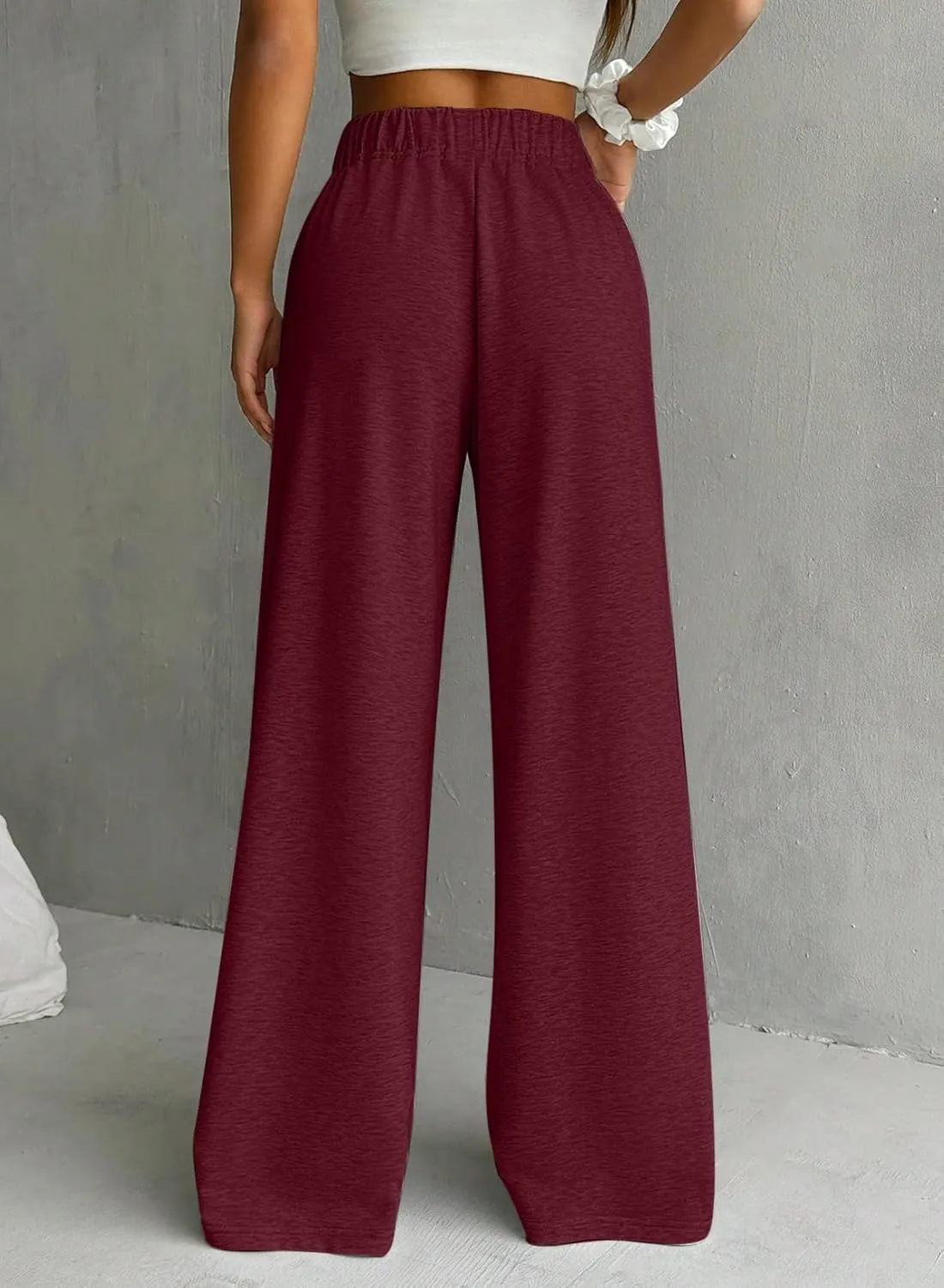 Herseas Wide Leg Sweatpants for Women Elastic High Waisted Patch Detail 2025 Loose Casual Trousers Pant with Pockets