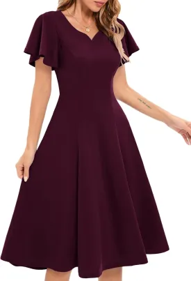 HomRain Wedding Guest Dresses for Women Vintage Short Sleeves Casual Fit and Flare Cocktail Formal Dress for Tea Party