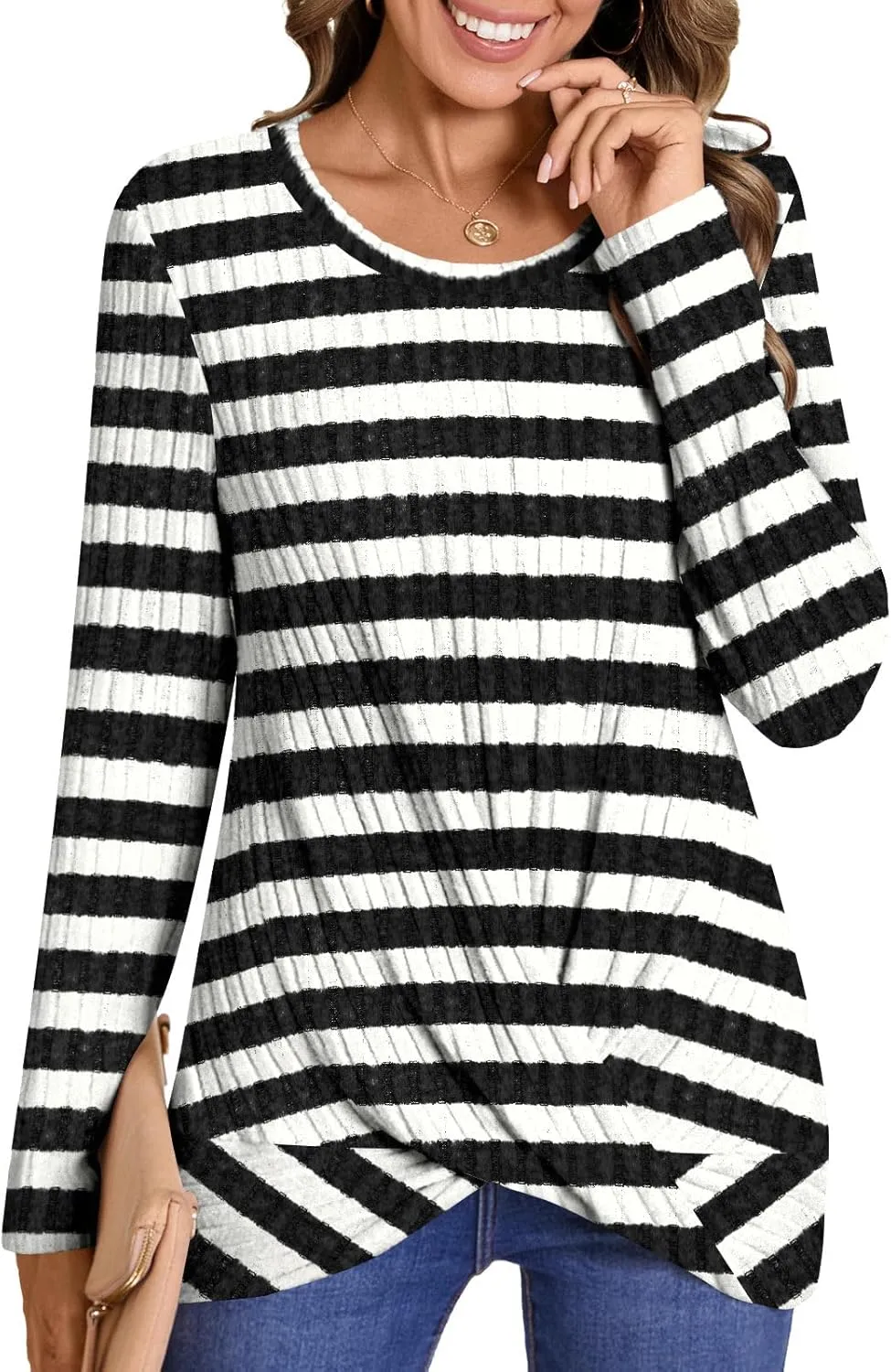 HOTGIFT Women's Pullover Sweaters Winter Tunic Tops Long Sleeve Crewneck Shirts Casual Comfortable Blouse