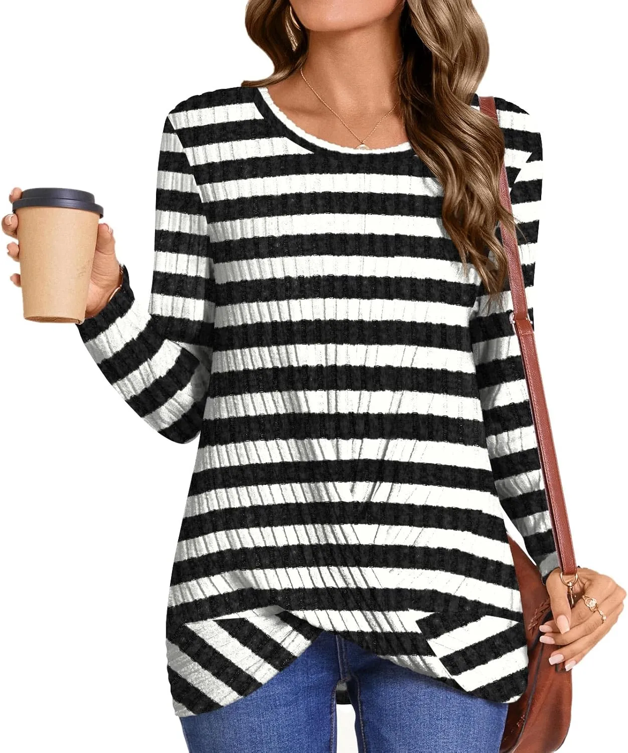 HOTGIFT Women's Pullover Sweaters Winter Tunic Tops Long Sleeve Crewneck Shirts Casual Comfortable Blouse