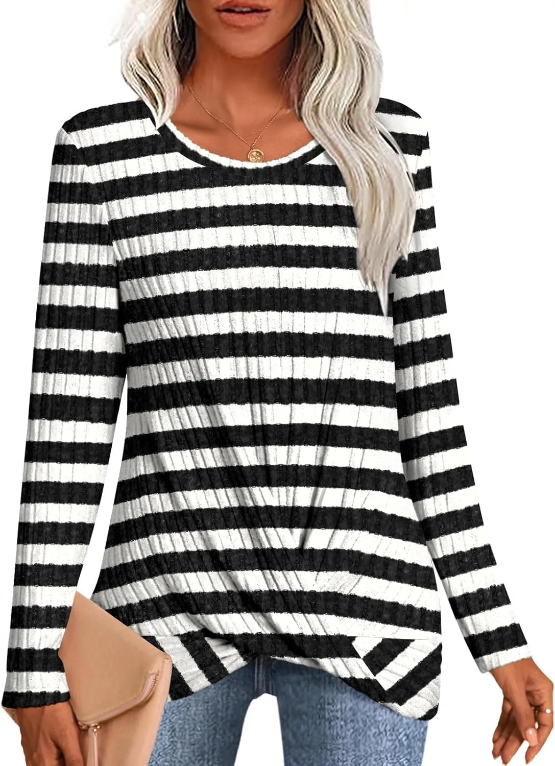HOTGIFT Women's Pullover Sweaters Winter Tunic Tops Long Sleeve Crewneck Shirts Casual Comfortable Blouse