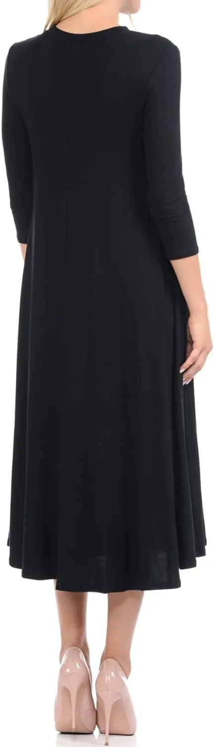 iconic luxe Women's Swing Midi Dress  3/4 Sleeve Flowy A-Line Tunic  Soft, Stretchy, Comfortable, and Versatile