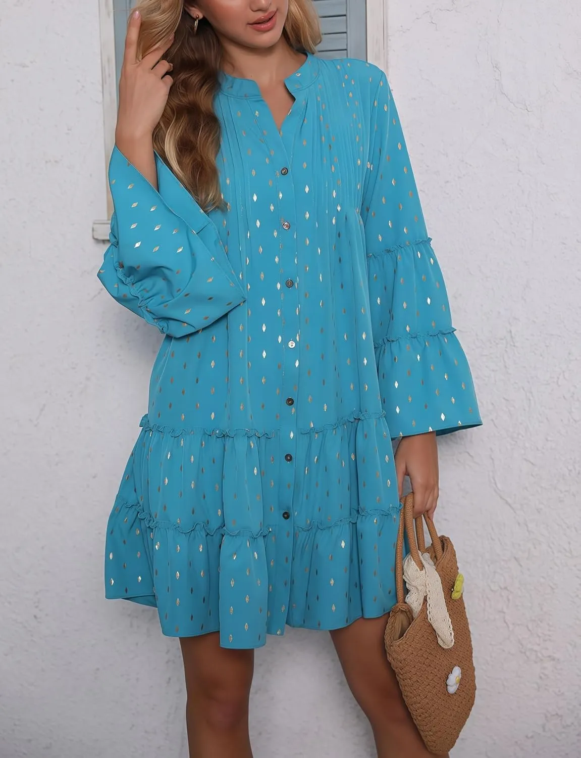 INR Midi Dress for Women Casual Floral Print Loose Flowy Cocktail Party Dresses Vacation and Office Outfit