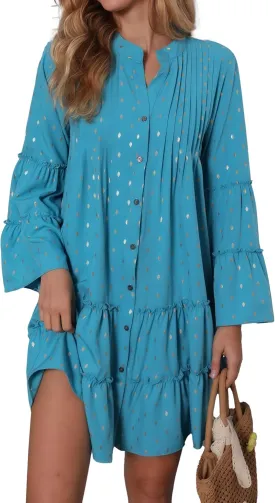 INR Midi Dress for Women Casual Floral Print Loose Flowy Cocktail Party Dresses Vacation and Office Outfit