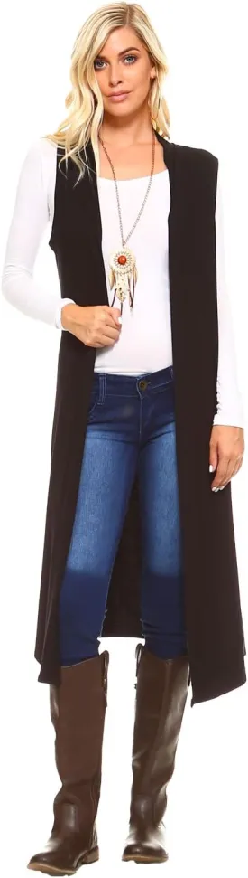 Isaac Liev Women's Sleeveless Cardigan  Casual Long Maxi Open Front Flowy Drape Lightweight Duster Vest Made in USA