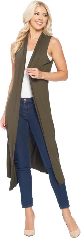 Isaac Liev Women's Sleeveless Cardigan  Casual Long Maxi Open Front Flowy Drape Lightweight Duster Vest Made in USA