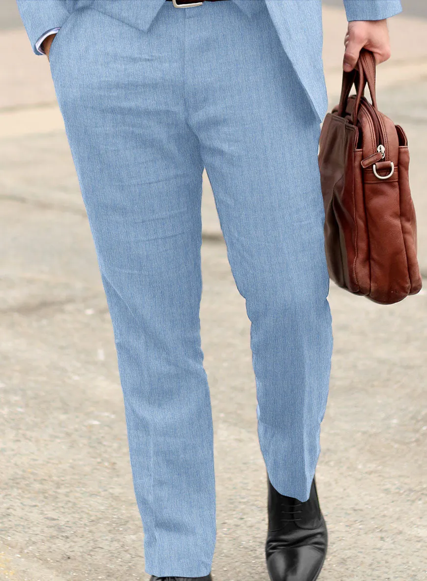 Italian Prato Blue Herringbone Linen Pants