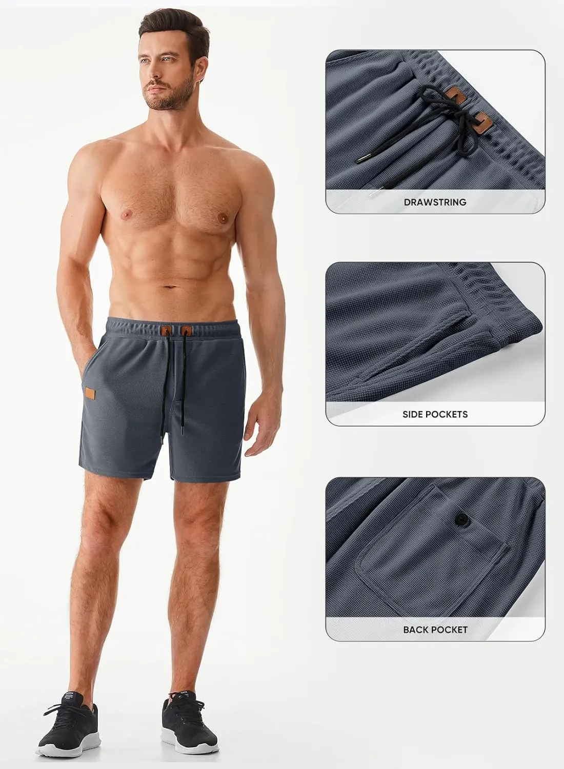 JMIERR Men's Casual 5"/ 7" Shorts Waffle Elastic Waist Drawstring Workout Running Jogging Beach Sweat Shorts with Pockets